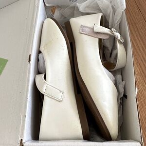 Girl’s Cream Pointed-Toe Ankle Strap Flats